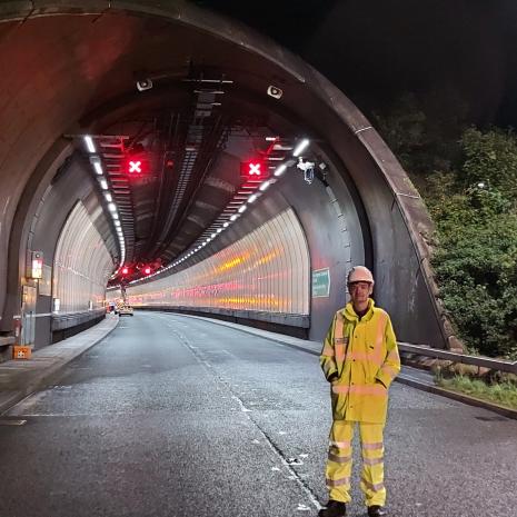 Kai Tudor next to Conwy tunnel