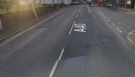 Street view of the roadworks location in Crickhowell